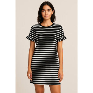 Floerns Ruffle Sleeve Black & White Stripe Dress – Small